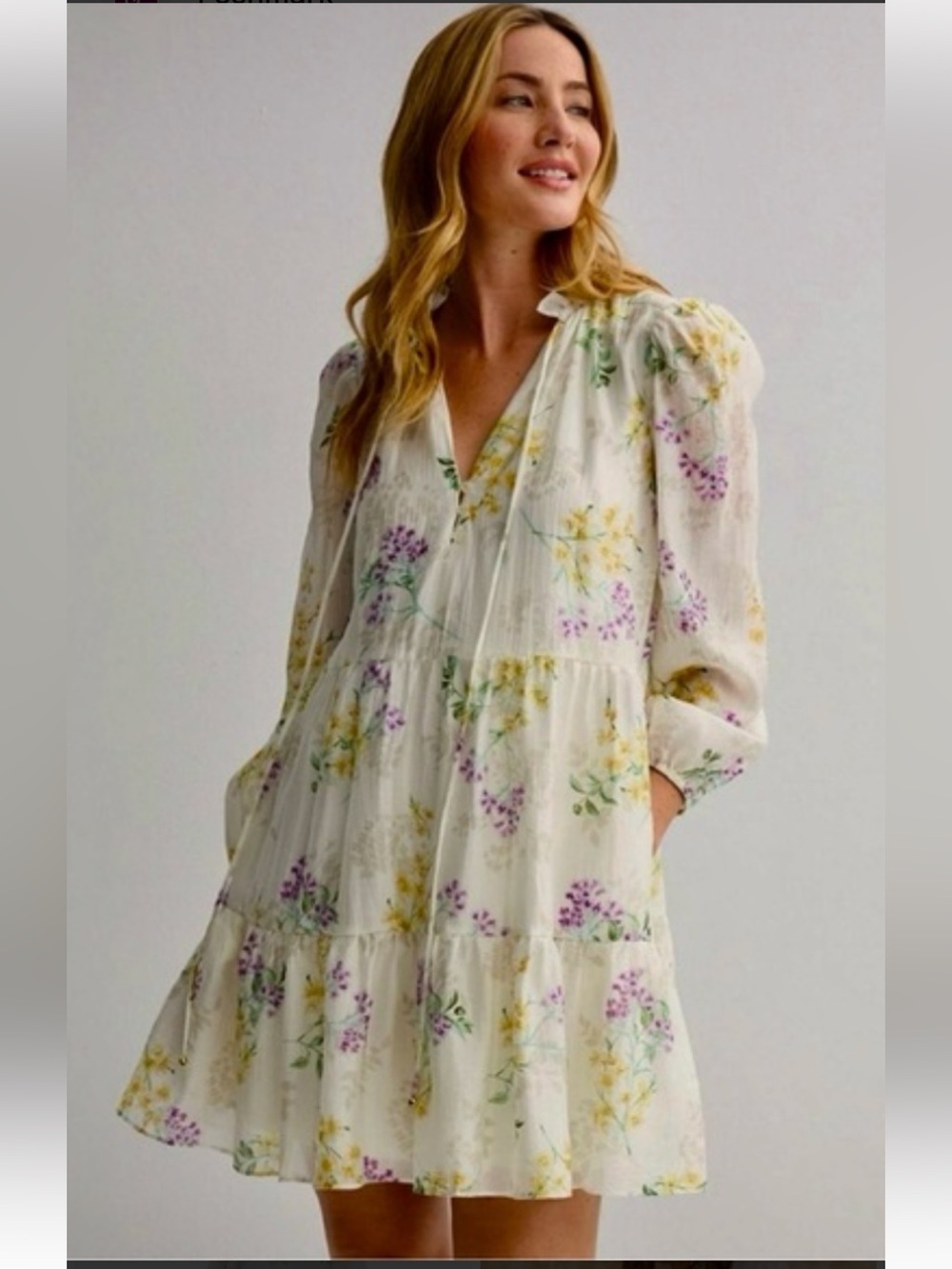 Taylor botanical print long sleeve dress with pockets